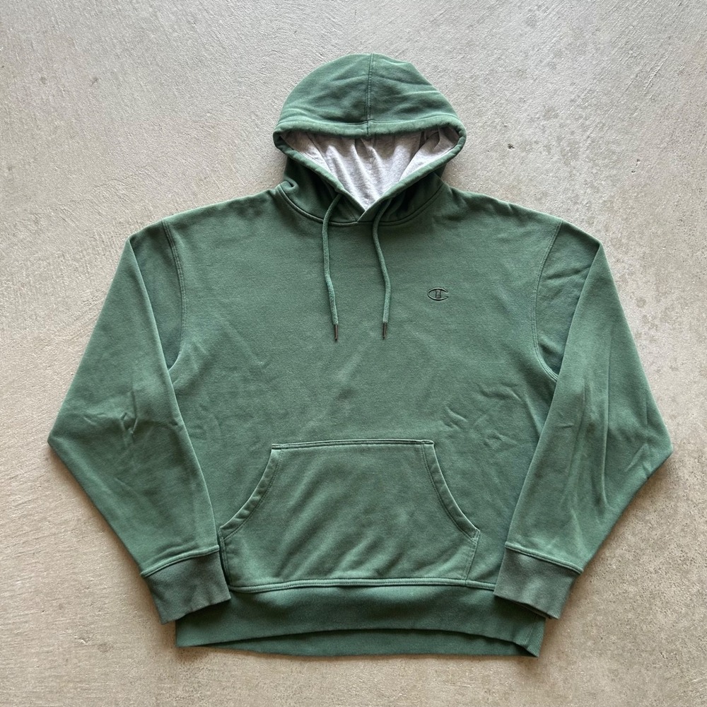 Vintage Champion Sweatshirt Size Large Green Tonal Hoodie Embroidered Logo